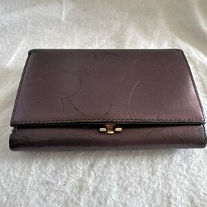 Vintage Love Cat Paris Trifold Women's Wallet Burgundy Heart Embossed 3.5x5.25"